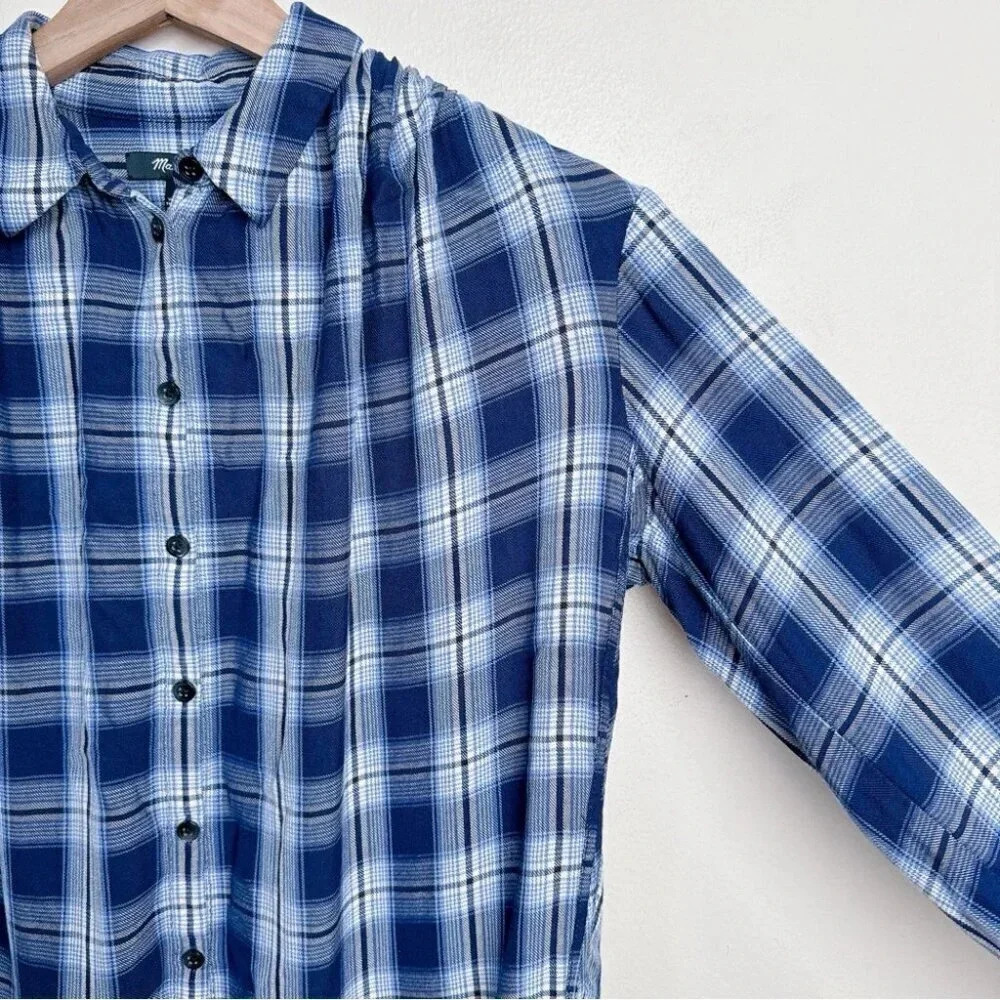Madewell Womens Size Xsmall Central  Lansford Plaid Blue Long Sleeve - Picture 5 of 13
